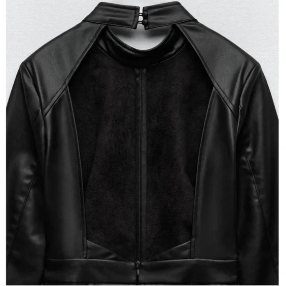 Zara Faux Leather Cutout‑Back Mini Dress – Black, Size S - Picture 4 of 6